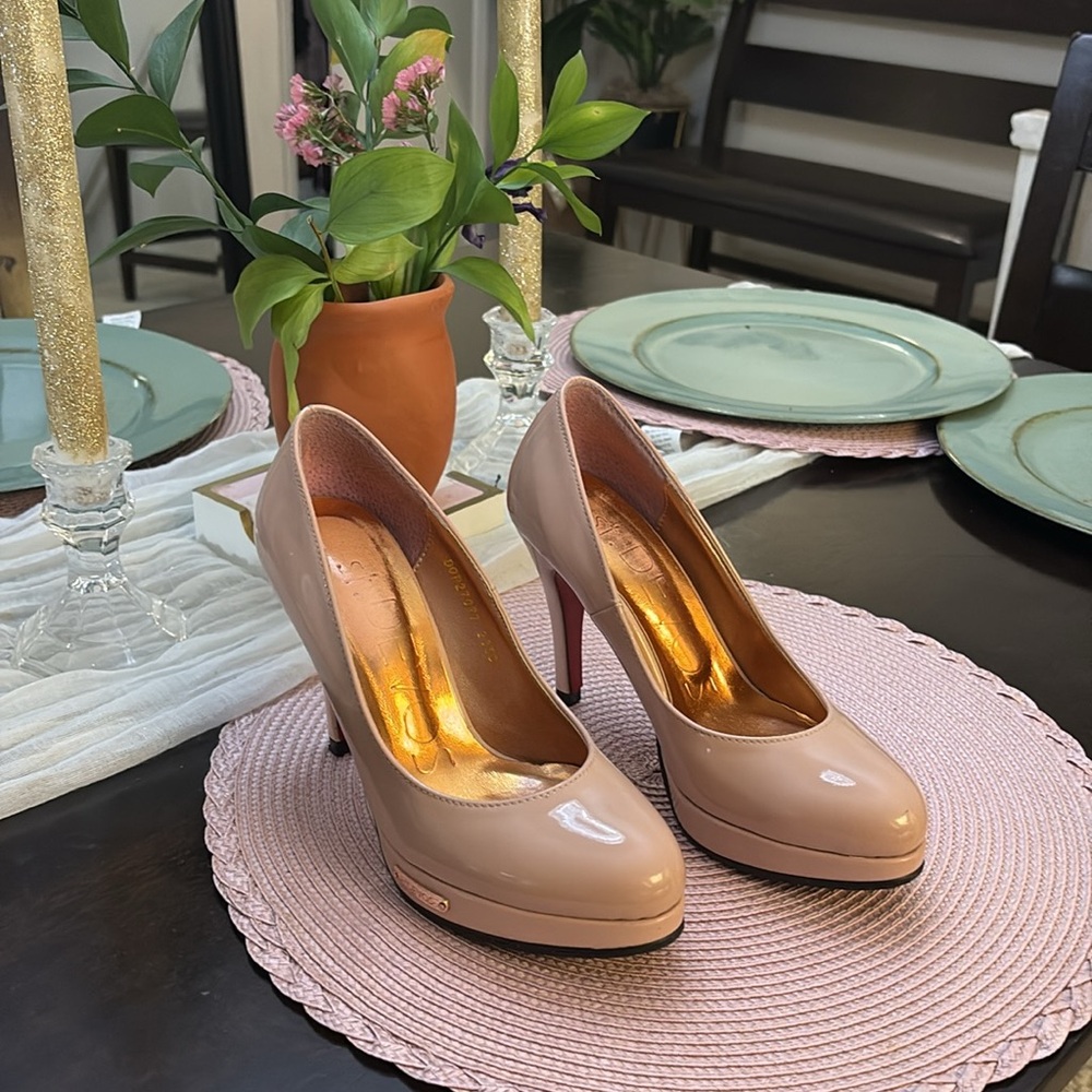 Cream Patent Leather High Heels